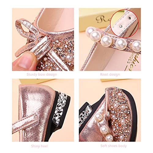 UIKGITP Girls Mary Jane Shoes Dress Comfortable Ballet Flats Bow Pearls Strap Pink Princess Sandals4