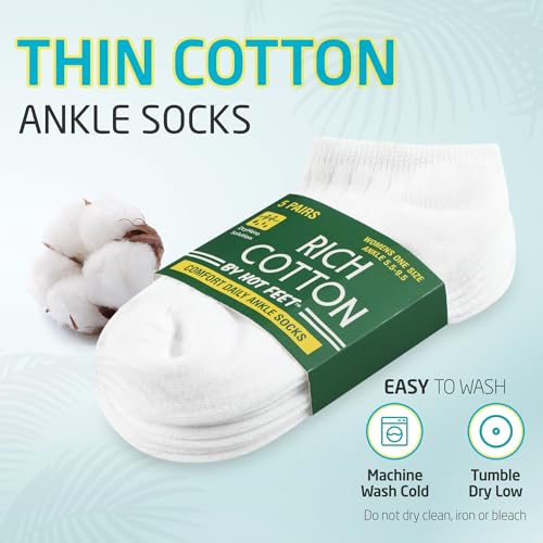 HOT FEET Thin Women's No Show Summer Socks - 5 Pack Cotton Ankle, Low Cut Lightweight Moisture Wicking Footies, Size 5.5-7.53