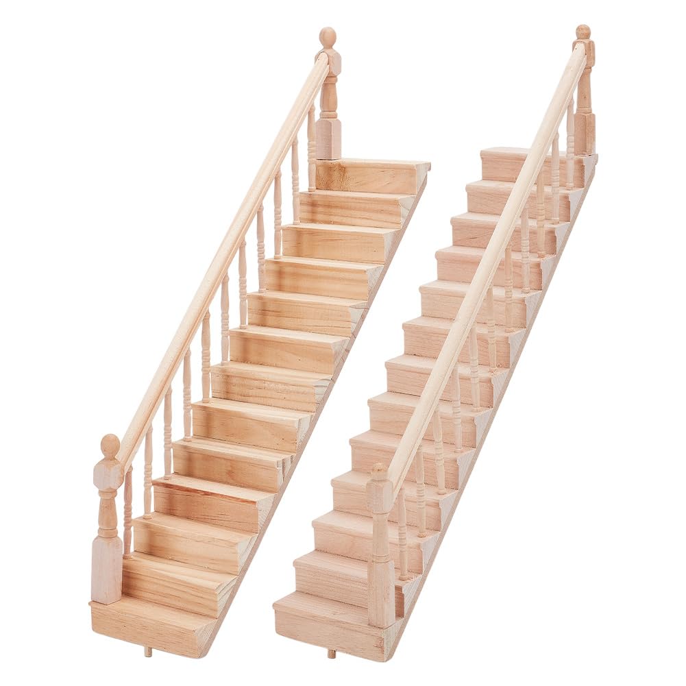 FREEBLOSS 2 Pezzi Mobili Della Casa Delle Bambole Set In Legno In Miniatura Corrimano Accessori Casa Delle Bambole Scale Casa Delle Bambole Mobili E Accessori Set