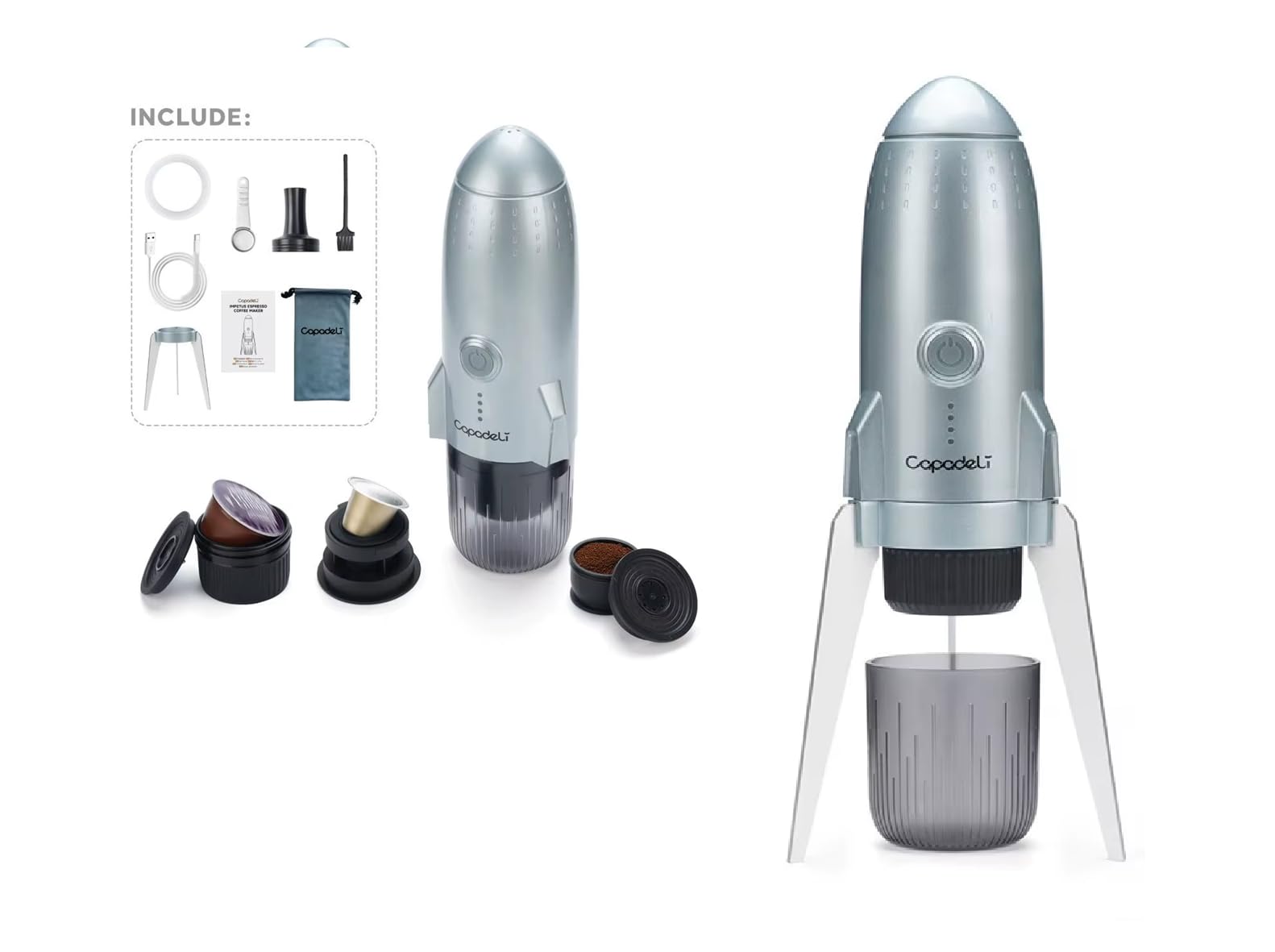 Omana 3-in-1 Portable Coffee Machine Wireless Electric Self Heating Capsules Pods Espresso for Car Home Office Camping Travel Maker 3in1