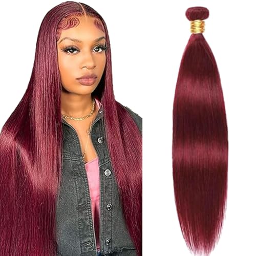 Burgundy Human Hair Bundles Wine Red 18 Inch Color 99J Bundles Human Hair Extension Straight 1 Bundle Burgundy Red Unprocessed Brazilian Virgin Hair 100G/PC