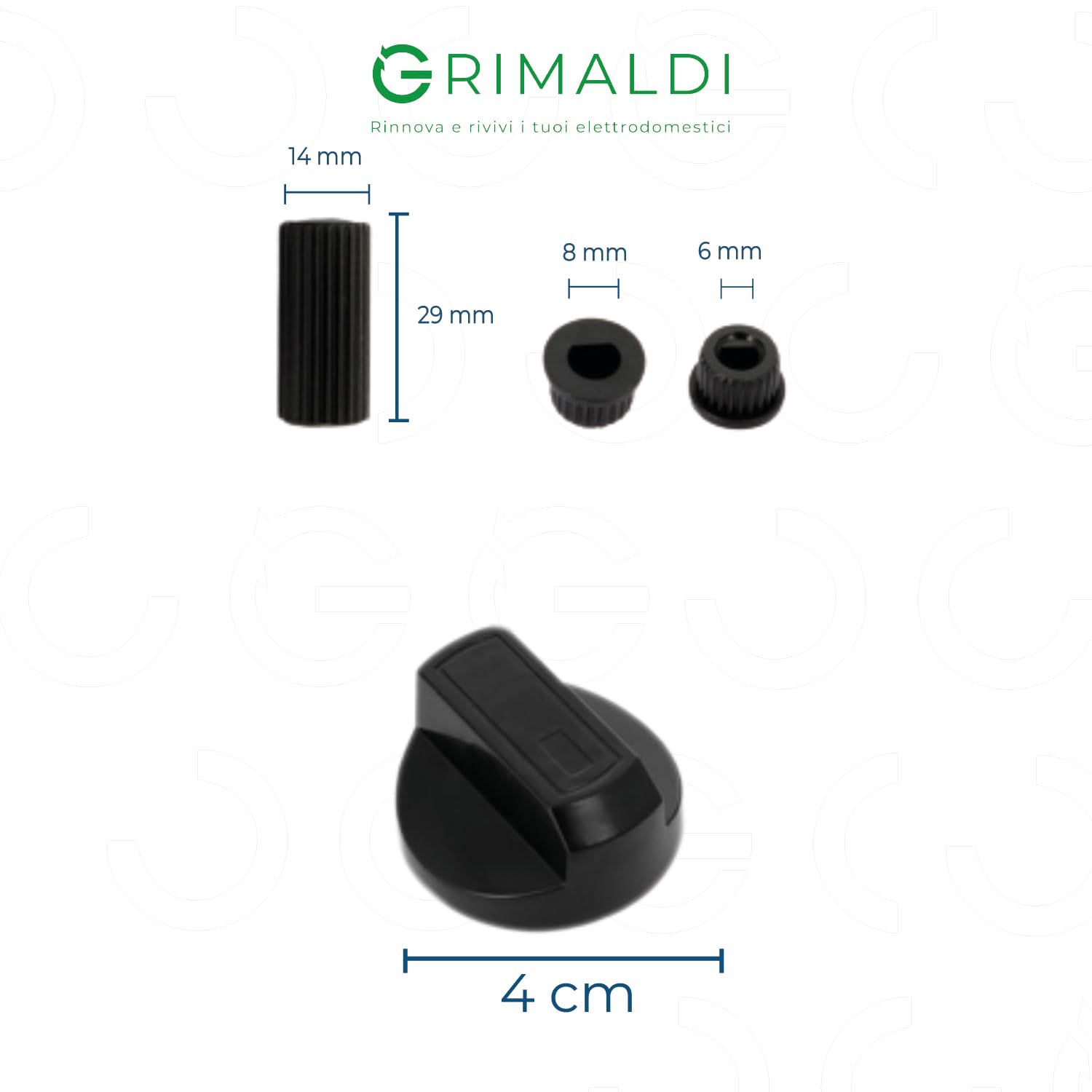 G GRIMALDI Set 8 Manopole Universali Per Piano Cottura A Gas - Nero | Adattatori 6mm 7mm 8mm | Compatibile Con Marche Principali