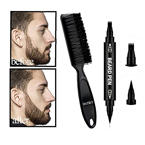 HATIKY Beard Pencil Filler For Men ,Beard Filling Pen Kit - Water Proof& Sweat Proof, Long Lasting -Beard Pen With A Micro-Fork Tip Applicator Creates Natural Looking Beard, Moustache & Eyebrows