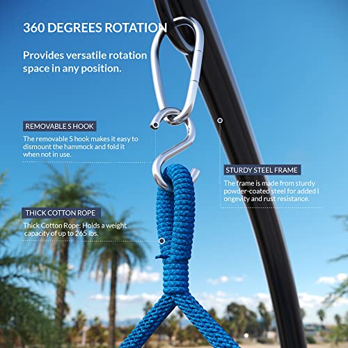Belleze Hammock Chair Hanging Rope Swing, C Stand Solid Steel Offset Base, 360 Degree Rotation, Cushions Included, Porch Swing Chair For Any Indoor Outdoor Spaces - Blue/Green #TOP3