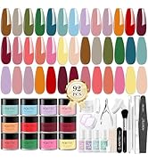 Aokitec 92 PCS Dip Powder Nail Kit Starter Set - 20 Colours Dipping Powder with Build Powder Dip ...