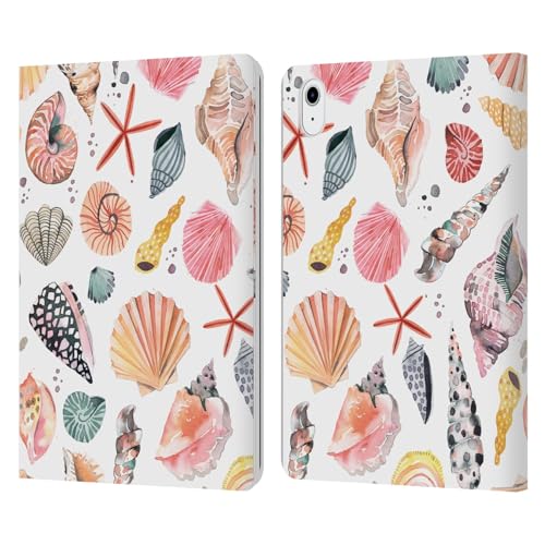Head Case Designs Licenciado Oficialmente Ninola Conchas Marinas Naranja Picante Patrones de Acuarela Carcasa de Cuero Tipo Libro Compatible con Apple iPad Air 2020/2022