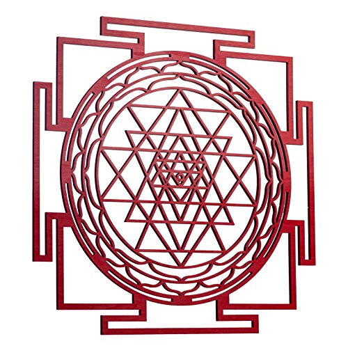 zenvizion 13.5" sri yantra wall decor mandala, sacred geometry wall art yoga decor, grystal grid, wooden art symbol, meditation decor, spiritual decor (red)