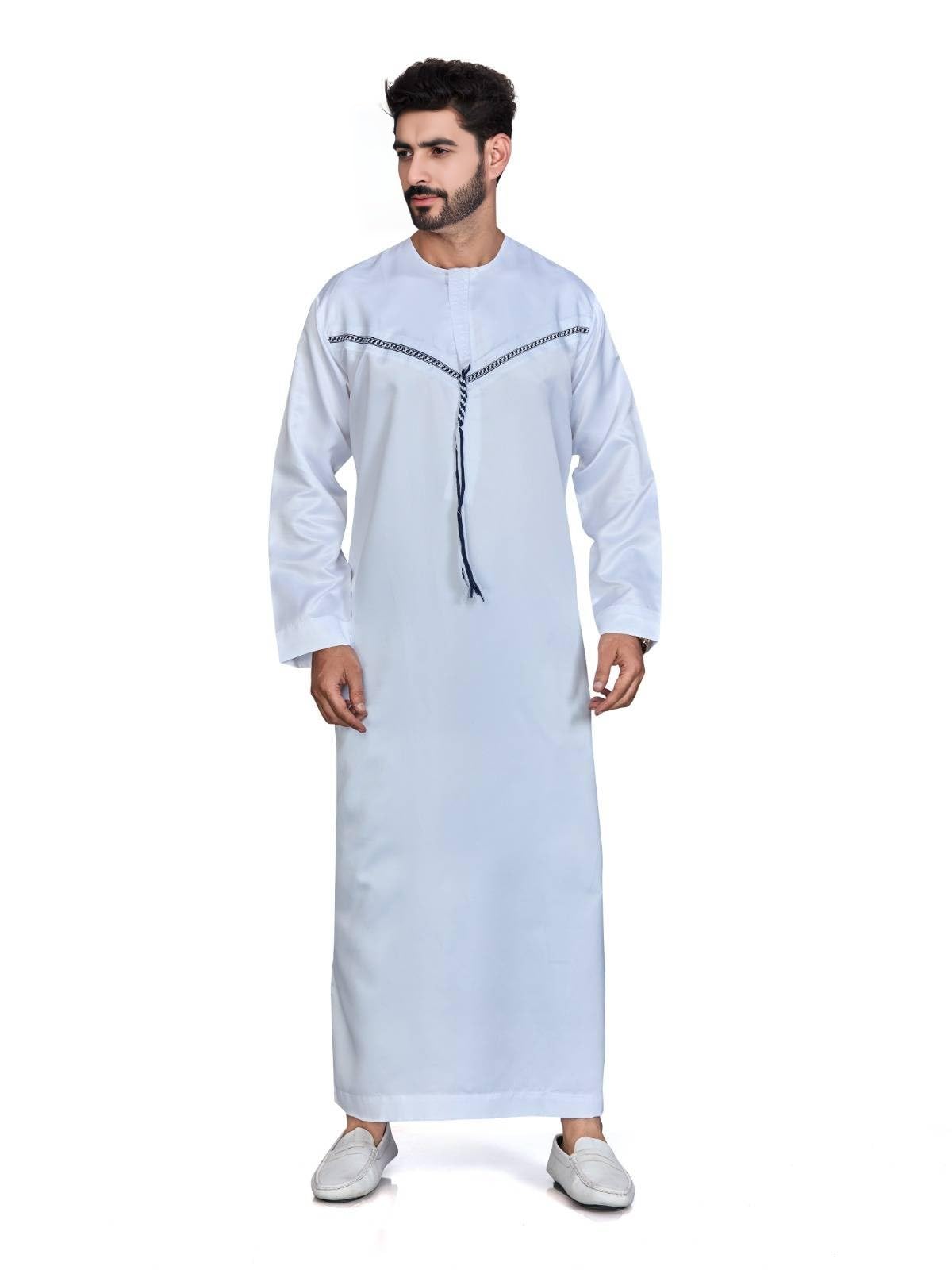 Men's White Omani Jubba Thobe – Arabic Jubba Thobe with Embroidered Chest Design – Traditional Islamic Kandura Elegant Long Sleeve Jubba-picture-12