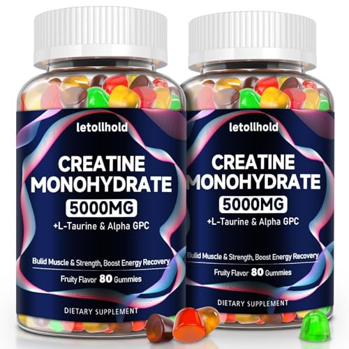 Creatine Monohydrate Gummies 5g for Women & Men - Creatine Gummies for Women Pre Workout Chewables with L-Taurine & Alpha GPC, Sugar-Free Muscle Builder, Energy Boost, Vegan Non-GMO (160 Count)