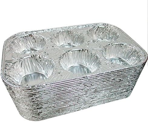 50 Pk Foil 6 Cavity Aluminum Pan Cake Mold Muffin Cupcake Disposable Container !
