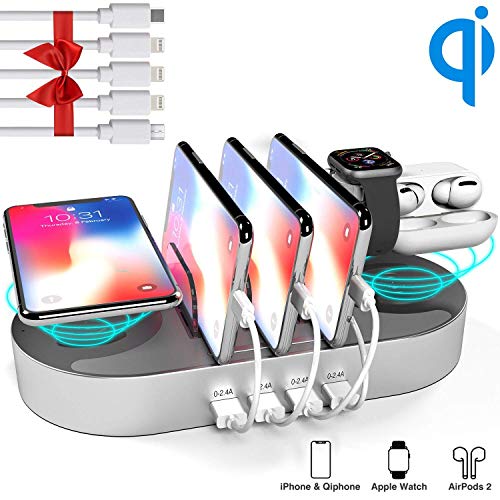DGStore Charging Station for Multiple Devices 2 QI Wireless Charging Pad + 4