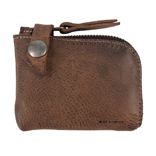 Hide & Drink, Zippered Wallet, Holds Up to 6 Cards Plus Folded Bills, Pouch Organizer, Cash Holder, Travel Essentials, Mini, Pocket-Size, Full Grain Leather, Handmade, Bourbon Brown