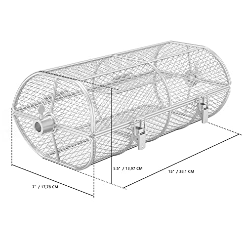 onlyfire BRK-6039 Edelstahl Universal Drehbar Grillkorb Erdnuss Bohnen Pommes Frites Korb passt für Gas Grill Drehspieß, 39x 20x 14cm