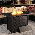 YITAHOME 43 Inch Propane Fire Pit Table, 50,000 BTU Gas Fire Pit with Ignition Systems, Iron Tabletop, Lava Rock, Lid, Rectangular Outdoor Firetable for Patio Deck Garden Backyard (Black)