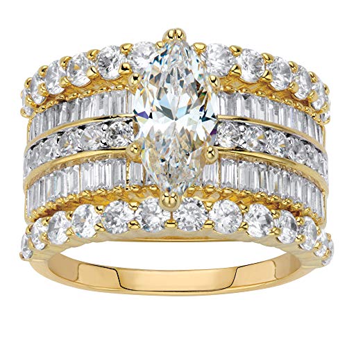 Palm Beach Jewelry 14K Yellow Gold-Plated Marquise Cut Cubic Zirconia Multi Row Wedding Ring Set Size 6