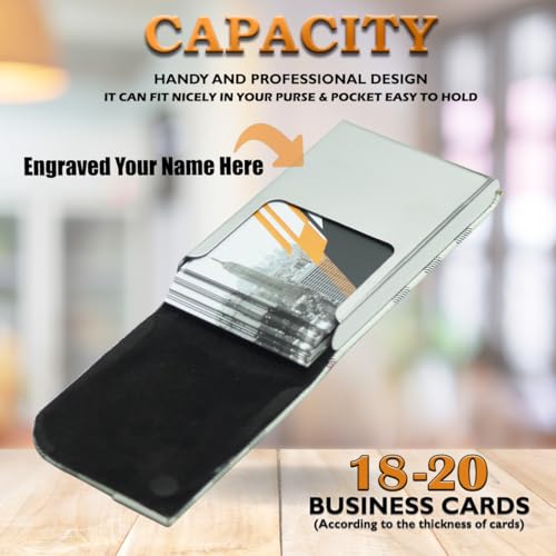 Image of Engraved Your Name Customized On Vertical Card Holder -Luxurious Unisex Design-RFID Blocking Stainless Steel 1 x 10 x 6 cm for Credit|Debit|ATM|Business Visiting Corporate Gift (White-PTI)