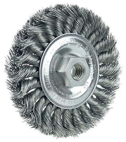 Image of Weiler 13105 Standard Twist Knot Wire Wheel 4 inch, .014 inch Steel Fill, 1 /2 inch-13 UNC Nut, Made in the USA (Pack of 5)