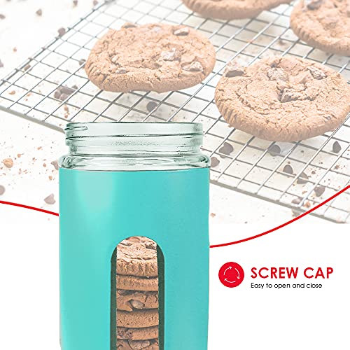 Kitchen Canisters Set For Countertop By Home Basics | Retro-Styled Canisters For Kitchen Counter | Stainless Steel and Glass, See-Through Windows (Turquoise), 4 Pieces - Image 5