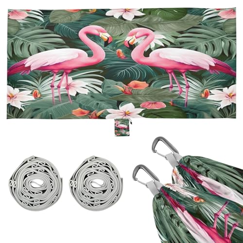 Haskirky Tropical Flamingos Floral Camping Hammock, Single Portable Hammocks with Tree Straps & Attached Carry Bag, 330Lbs Capacity Perfect for Outside Indoor Hiking Beach Backpack Travel