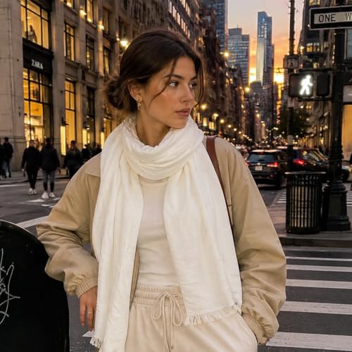 Image of Lightweight Cotton Blend Scarf for Women Men | Large,Breathable,Thin,Soft,Crinkle Scarf,Hijab Head Wrap,NeckScarf,Everyday,Travel Scarf,Summer Dress Scarves Holiday Gift
