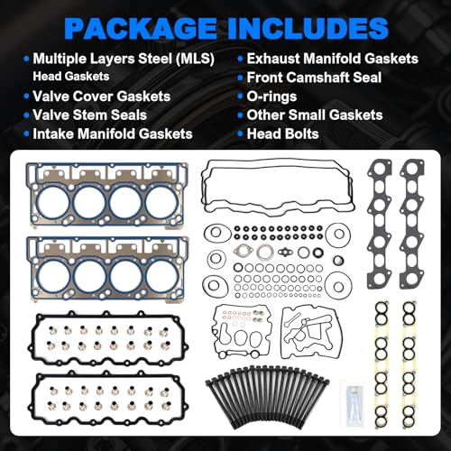 Image of Cylinder Head Gasket Set (18mm) with Head Bolts Kit Fit for 6.0 Powerstroke Diesel Turbo, Compatible with 2003-2010 Ford F250 F350 F450 F550 E350 E450 Super Duty 6.0L
