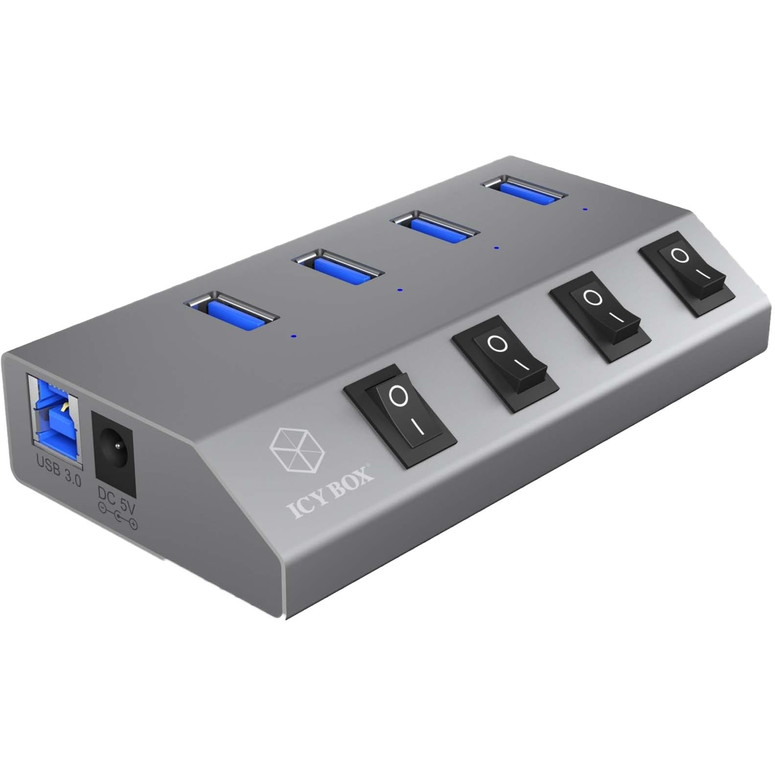 ICY BOX IB-Hub1403 USB-Tisch-Hub zum Einbau, 4x USB 3.0 Anschlüsse, Kabeldurchführung, 5 V Stromanschluss Vorhanden, Schwarz