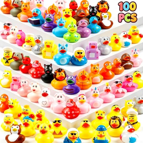100 Pcs Rubber Ducks Random Assortment Ducks Bulk for Jeeps Ducking 2 Mini Rubber Duckies for Baby Toddler Bath Toys Kids Pool Toys Birthday Gifts Party Favors
