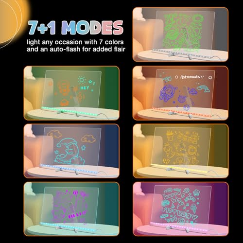 image for Lulong Acrylic Dry Erase Board with Light, 7-Color Neon Glow Memo LED 