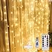 Cortina Luces LED 3x3m 300 LED, USB con Control Remoto, Pulchram Cadena de Luz Decoración Navideña,8 Modos y Temporizador,Luz de Noche para Jardín,Boda,Dormitorio,Fiesta,árbol(Blanco Cálido)