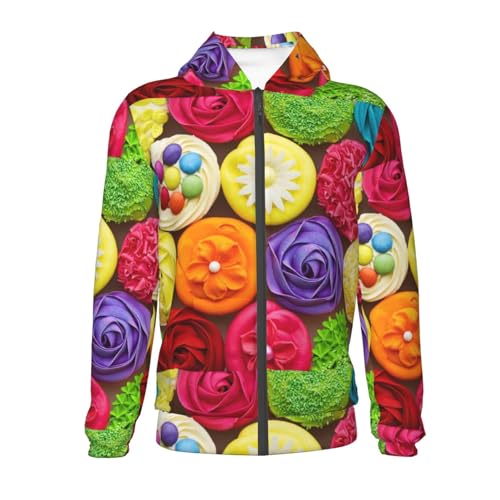 Brightly Colored Cupcakes Kids Pullover Hoodies Boys Zip Up Sweatshirts Girls Athletic Clothes with Pocket2