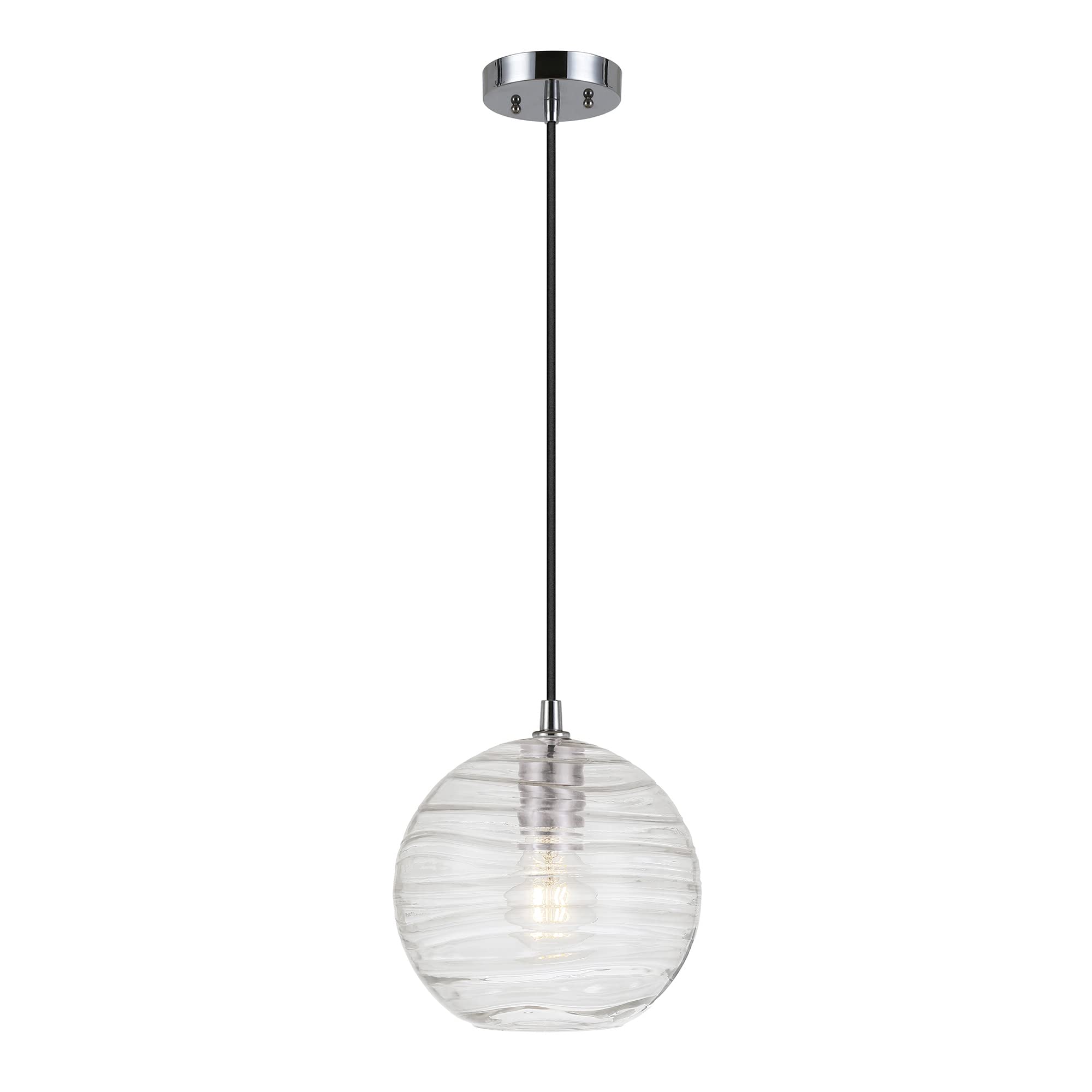 Wayve 8" Wide Textured Pendant with Glass Shade in Polished Nickel/Clear