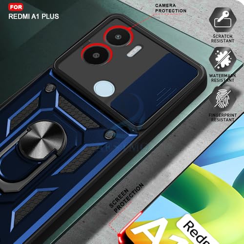 Image of AESTMO Tough Armor Redmi A1 Plus /Poco C50 Bumper Back Case Cover | Ring Holder & Sliding Camera Shield Cover | 360 Degree Protection Case Cover for Redmi A1 Plus /Poco C50 (Blue)