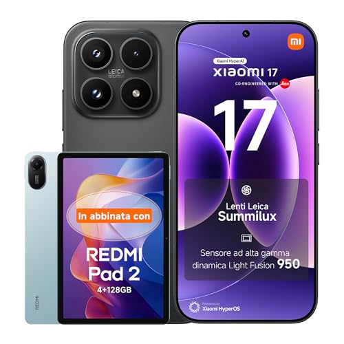 Xiaomi 17, Smartphone 12+256GB, Lenti Leica Summilux, Sensore Light Fusion 950, Batteria 6330 mAh, Xiaomi HyperAI, Black, Garanzia 3 anni, Caricatore non incluso+REDMI Pad 2 Green 128GB