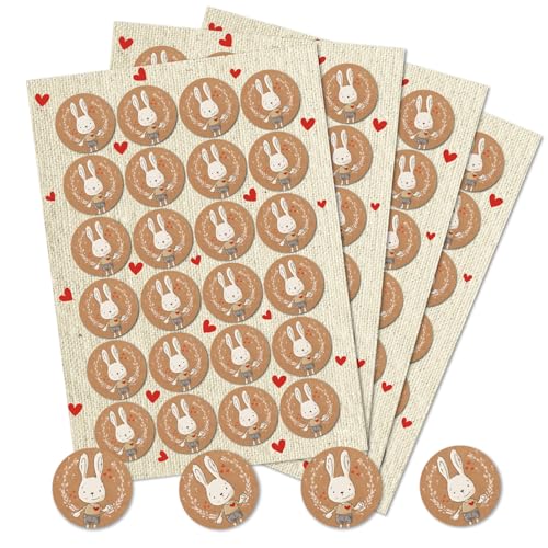 Pegatinas de Pascua con conejo, 96 unidades: adhesivos redondos autoadhesivos para regalos, bolsas y sobres, decoración infantil y manualidades, etiquetas para huevos y nidos, marrón, Ø 4 cm