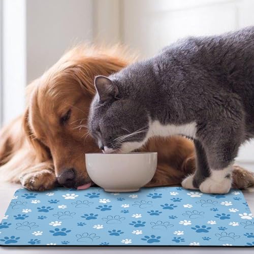 Tapis de nourriture pour chien bleu 43x76 cm étanche et absorbant - 8