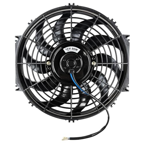 Ventilador de radiador universal, ventilador eléctrico de 12 pulgadas y 80 W con kit de montaje, ventilador delgado con rueda de empuje y tracción, enfriador de agua para automóvil, vehículo y camión
