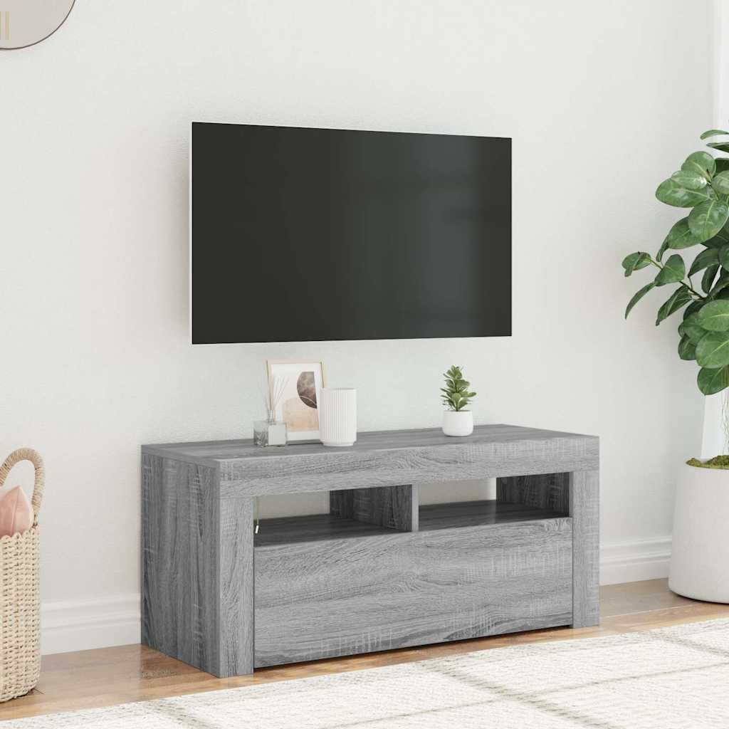 vidaXL Mobile Porta TV con Luci LED Grigio Sonoma 90x35x40 cm, mobiletto, mobiletto HiFi, Mobile con luci LED, Supporto TV