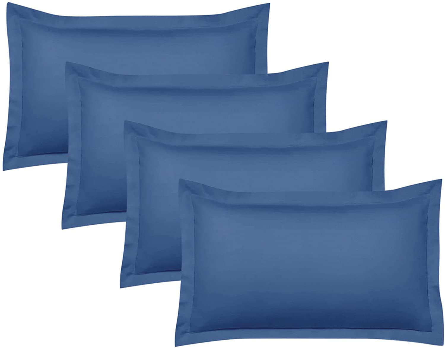 Juego de 4 fundas de almohada Oxford 100% algodón egipcio, 400 hilos, suaves y frescas, calidad de hotel (75 cm x 150 cm), paquete de 4 fundas de almohada para dormitorio, color azul marino sólido