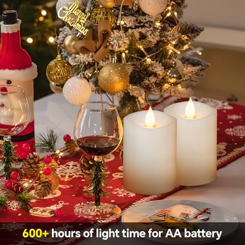 Image of 3x4 Flickering Flameless Candles Set of 2,Real Wax LED Battery Operated Candles,with Timer,4 inch Flameless Candles with Remote,for Holiday Home Decor,White