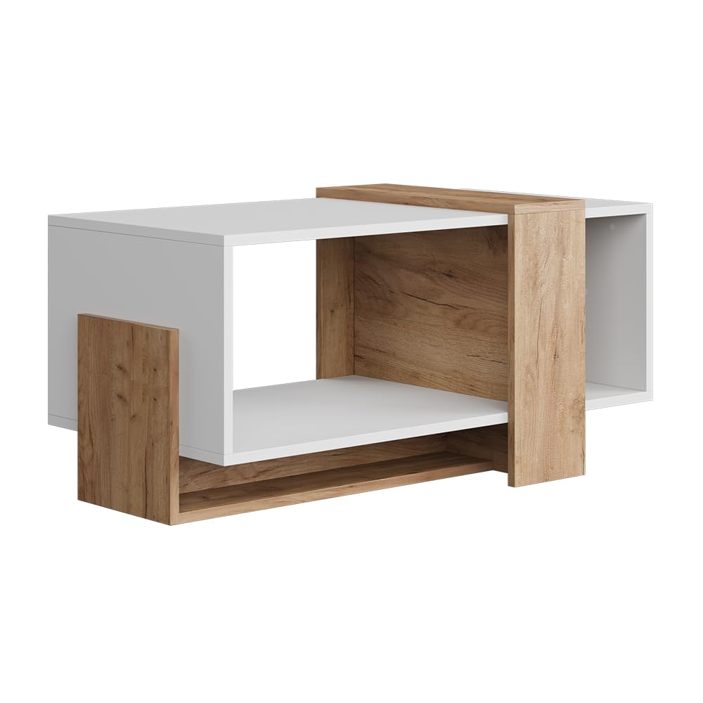 Vicco Mesa de Centro Aven, Roble Blanco/Dorado, 91.8 x 49 cm