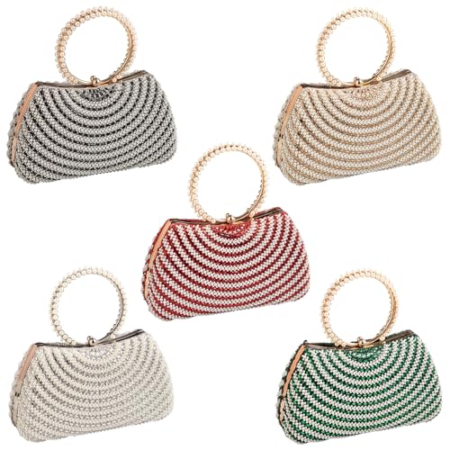 Sac à main de soirée avec sangle amovible et fausses perles - 5