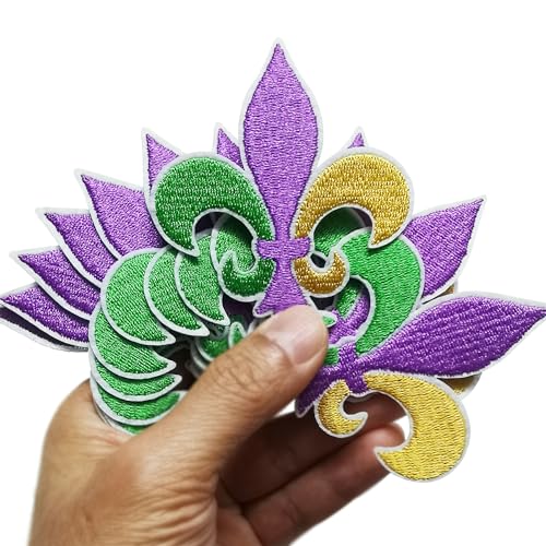 12pcs Mardi Gras Colorful Fleur De Lis Patch Iron On Embroidered Patches Appliques Felt Patches Machine Embroidery DIY 2.6x3