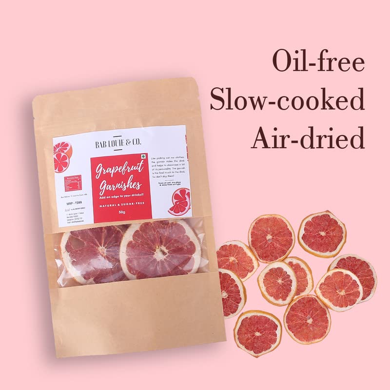 Image of Bab Louie & Co. Grapefruit Dehydrated Fruits Garnishes For Cocktail, Mocktail, Detox Water, Green Tea, Snacks, Air Dried, Gluten Free, Vegan, No Sugar, Natural, Zero Preservatives, 50 gm (Pack of 2)
