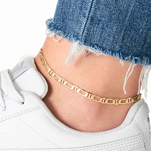 Barzel 18K Gold Plated Figaro Mariner Link Anklet For Women - Made In Brazil2