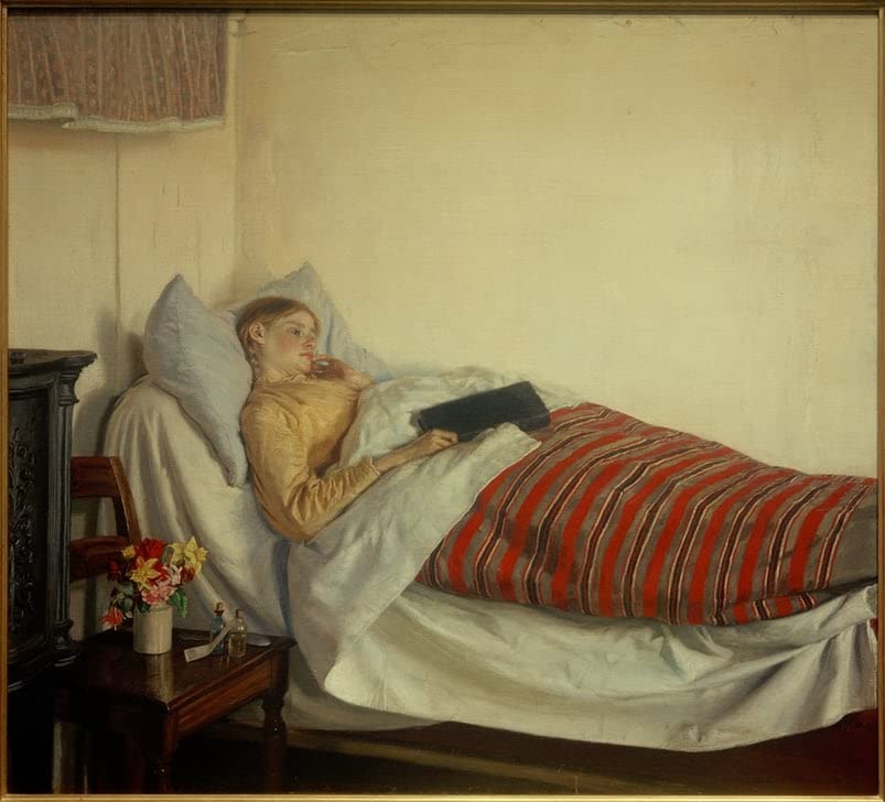 Pintura en lienzo 'Una niña enferma' de Michael Peter Ancher: arte clásico de 60x90 cm