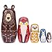 Allayu 5pcs / Set Mignon Nidification d'animaux empiler poupées nichonnant poupées en Bois Matryoshka Dessin animé Animal Russe Art Bois poupées de Bois