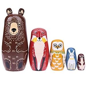 Vokmon 5 Stks/set Leuke Dier Nesten Stapelen Houten Poppen Matroesjka Cartoon Dier Russische Etnische Kunst Hout Poppen