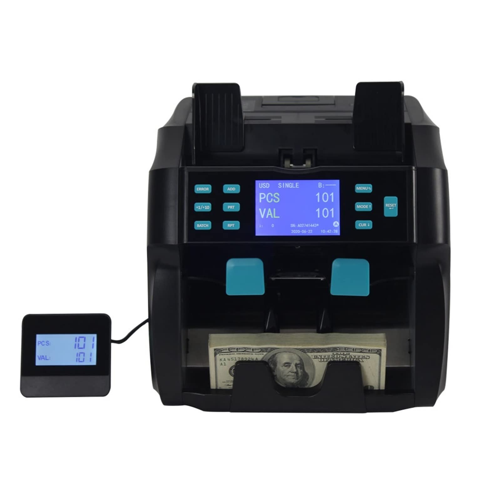 Liczarka do Pieniędzy Counterfeit Detector Machine Fake Money Discriminator 2 Pocket Value Counter And Sorter Mixed Denomination Counting(Nero)