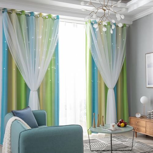 Rideau protection intimité étoiles dégradées vert pour chambre cocon - 7