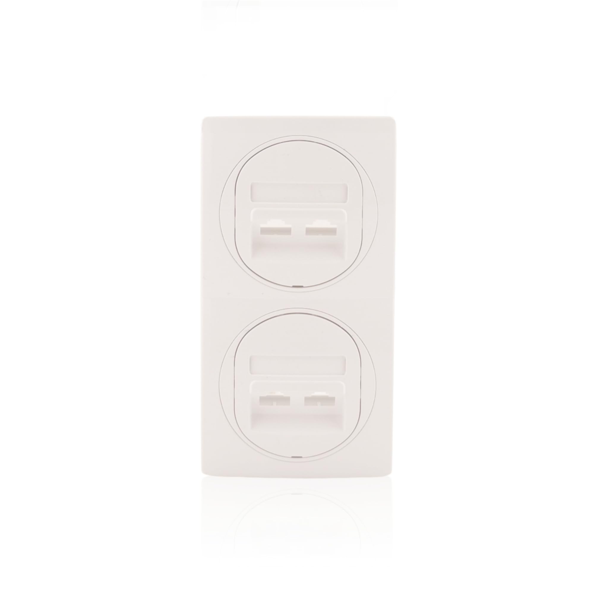 Set 2x Daten-Buchse Nobilis, Weiß, 2-fach 2xRJ45 Cat 6 FTP, Ø 60mm & 2er Rahmen, Weiß vertikal 80x151mm